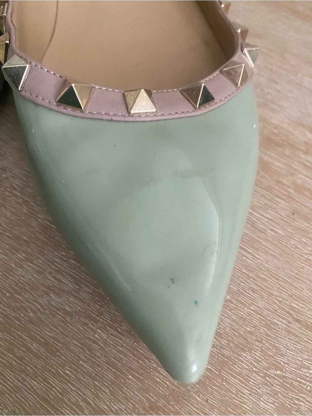 Valentino Rockstud Patent Leather Ballet Flats Size 38 (8) Mint Green